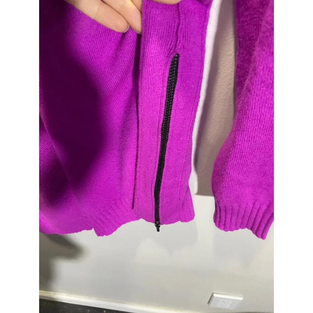 Pure Amici Sweater Women XS Purple‎ 100% Cashmere V-Neck Side Zip Knit Pullover